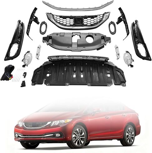 شبكة المصد الأمامي ومصابيح الضباب ومجموعة الدعامات المتوافقة مع 2013 2014 2015 Honda Civic Sedan لا تناسب Hybird in Kuwait