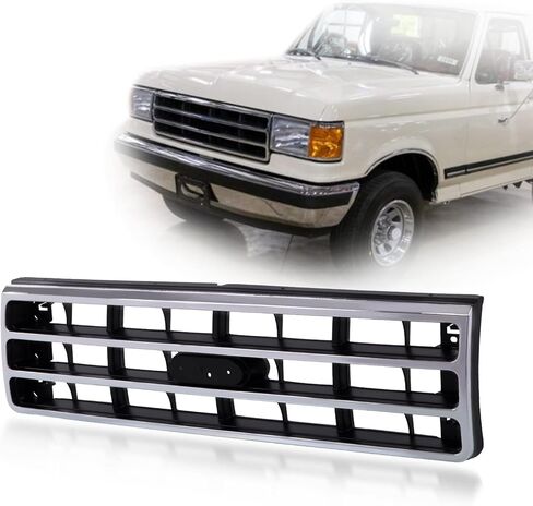 Perfit Liner New Replacement Parts Front CHROME GRAY Grille Grill With emblem provision Compatible With 1989-1991 Ford F-350 F-150 Bronco F-250 E9TZ8200A FO1200141 in Saudi Arabia