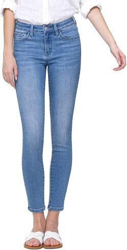 VERVET by Flying Monkey Blue Fading Whiskering Wash Skinny Denim Jeans Mid-Rise in Kuwait