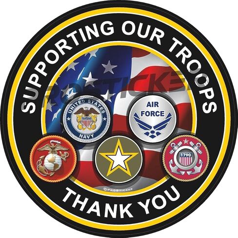 Supporting Our Troops Thank You Decal USA Flag Military ProSticker 291 (4") in Kuwait