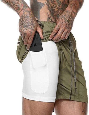 Men's Quick Dry Athletic Shorts with Deep Phone-Fit Pockets - Drawstring Waist for Workout, Gym, Running & Casual Wear in Saudi Arabia
