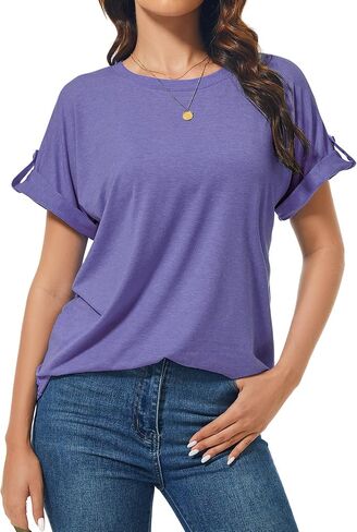 المرأة قصيرة الأكمام الصيف بلايز طاقم الرقبة عادية فضفاض قمصان مناسبة 2025 البلوزات العصرية الأساسية المحملة هدايا عيد الفصح in Kuwait