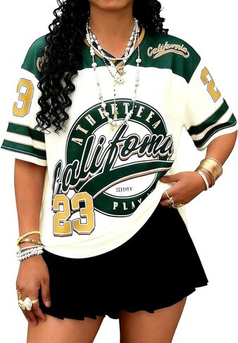 Women’s Jersey Shirts Y2k Graphic Number Oversized T Shirt Short Sleeve V Neck Casual Tees Streetwear Vintage Summer Top in Saudi Arabia