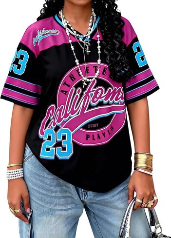 Women’s Jersey Shirts Y2k Graphic Number Oversized T Shirt Short Sleeve V Neck Casual Tees Streetwear Vintage Summer Top in Saudi Arabia