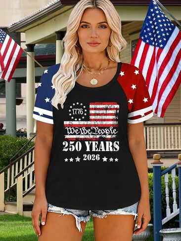 Plus Size American Flag Shirt for Women 4th of July Tshirts USA 1776 Patriotic Tops 250th Anniversary Tee in Saudi Arabia