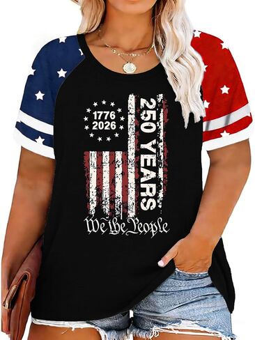 Plus Size American Flag Shirt for Women 4th of July Tshirts USA 1776 Patriotic Tops 250th Anniversary Tee in Saudi Arabia