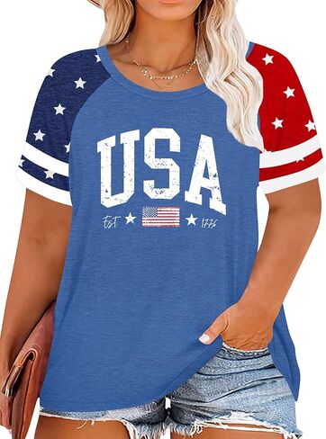 Plus Size American Flag Shirt for Women 4th of July Tshirts USA 1776 Patriotic Tops 250th Anniversary Tee in Saudi Arabia