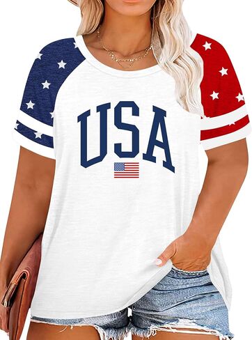 Plus Size American Flag Shirt for Women 4th of July Tshirts USA 1776 Patriotic Tops 250th Anniversary Tee in Saudi Arabia