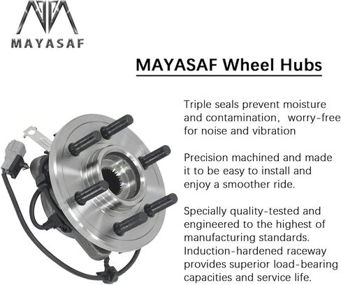 MAYASAF 515008 Front Left Driver Side Wheel Hub Bearing Assembly 6 Lug w/ABS [4WD Models 4-Wheel-ABS, Front Left] Fit 1997-2004 for Dodge Dakota, 1998-2003 for Dodge Durango in Saudi Arabia