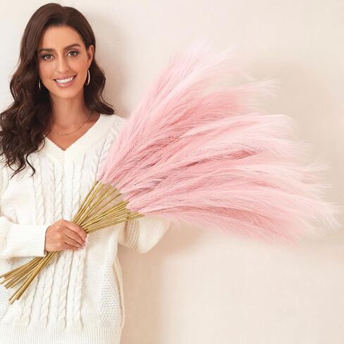 Black Pampas Grass, 9 PCS 37''/3.1FT Tall Fluffy Fake Pompas Floral, Large Artificial Pompous Grass Branches for Floor Vase Fillers, Boho Farmhouse Room Wedding Decor (Black) in Kuwait