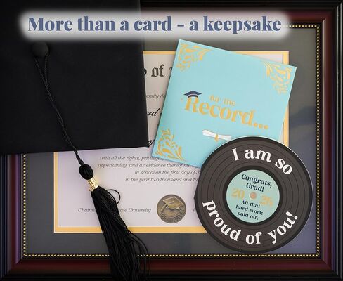 Bee! Graduation Card 2026 | Vinyl Record Style Retro Music-Themed congratulations card for High School & College Graduates | Pairs great with high school, college graduation gifts for her or him in Kuwait