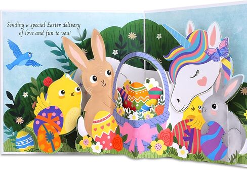 بطاقات عيد الفصح المنبثقة للأطفال من Coralogo Unicorn - بطاقات عيد الفصح ثلاثية الأبعاد مع مظروف ومذكرة فارغة، أفضل الهدايا للأطفال حفيد حفيدة ابنة، وحيد القرن مع أرنب وبيض in Kuwait