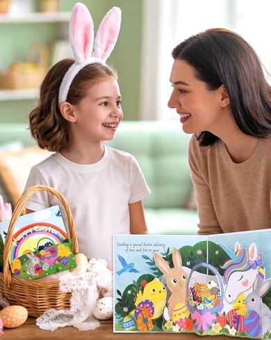 بطاقات عيد الفصح المنبثقة للأطفال من Coralogo Unicorn - بطاقات عيد الفصح ثلاثية الأبعاد مع مظروف ومذكرة فارغة، أفضل الهدايا للأطفال حفيد حفيدة ابنة، وحيد القرن مع أرنب وبيض in Kuwait