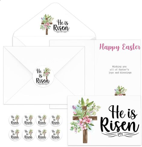 Roowest 50 Pack Easter Greeting Cards He Is Risen Cross Religious Cards 6 x 8'' with Envelopes and Stickers Inspirational Christian Spring Jesus Bible Alleluia Gift for Easter Church Priest in Saudi Arabia