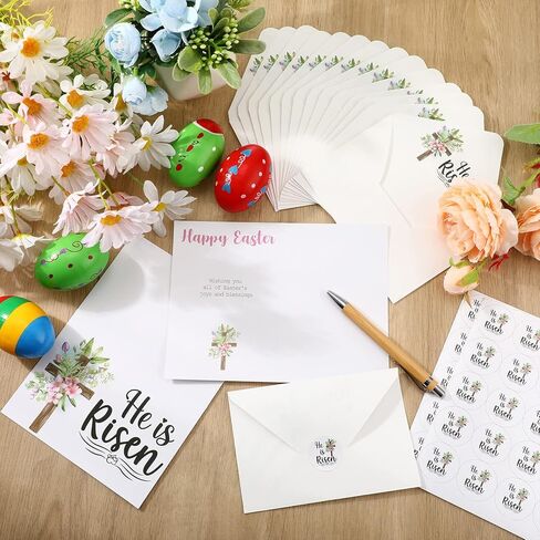 Roowest 50 Pack Easter Greeting Cards He Is Risen Cross Religious Cards 6 x 8'' with Envelopes and Stickers Inspirational Christian Spring Jesus Bible Alleluia Gift for Easter Church Priest in Saudi Arabia