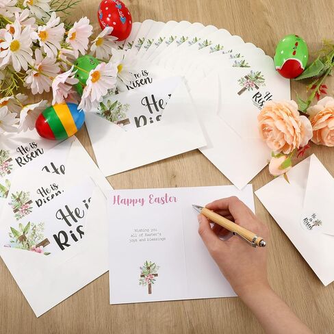 Roowest 50 Pack Easter Greeting Cards He Is Risen Cross Religious Cards 6 x 8'' with Envelopes and Stickers Inspirational Christian Spring Jesus Bible Alleluia Gift for Easter Church Priest in Saudi Arabia