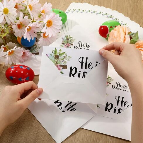 Roowest 50 Pack Easter Greeting Cards He Is Risen Cross Religious Cards 6 x 8'' with Envelopes and Stickers Inspirational Christian Spring Jesus Bible Alleluia Gift for Easter Church Priest in Saudi Arabia