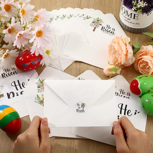 Roowest 50 Pack Easter Greeting Cards He Is Risen Cross Religious Cards 6 x 8'' with Envelopes and Stickers Inspirational Christian Spring Jesus Bible Alleluia Gift for Easter Church Priest in Saudi Arabia