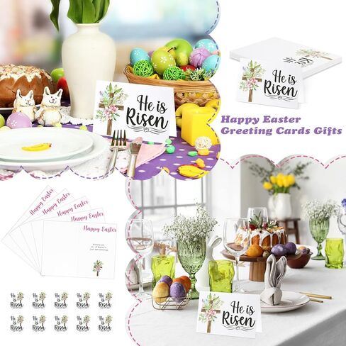 Roowest 50 Pack Easter Greeting Cards He Is Risen Cross Religious Cards 6 x 8'' with Envelopes and Stickers Inspirational Christian Spring Jesus Bible Alleluia Gift for Easter Church Priest in Saudi Arabia