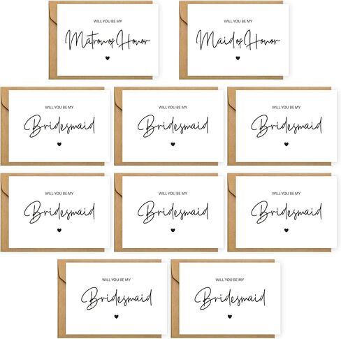 LotsBuyLots 10 Pack Bridesmaid Proposal Card with Envelopes 8 Will You Be My Bridesmaid Cards,1 Maid of Honor,1 Matron of Honor(White) in Kuwait