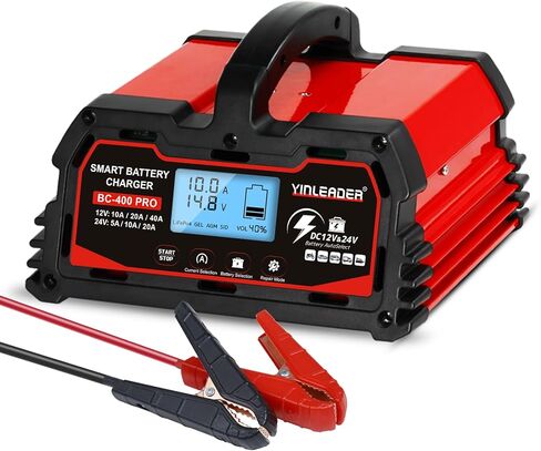 شاحن بطارية 40 أمبير، شاحن بطارية ذكي من حمض الرصاص 12 فولت/24 فولت، شاحن 12 فولت LiFePO4 لبطارية السيارة، جهاز صيانة تلقائي للبطارية للسيارة والدراجة النارية وجزازة العشب وبطاريات حمض الرصاص للقوارب البحرية in Kuwait