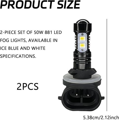 881 مصباح ضباب LED، استبدال المصابيح الأمامية LED OEM # 881 886 889 862 894 896 898، 50 وات 6000 ك شعاع منخفض للغاية زينون DRL / ضوء ضباب عالمي لشاحنة السيارة SUV (قطعتان، أبيض) in Kuwait
