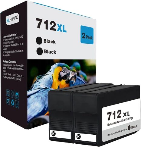712XL Black Ink Cartridges Replacement for HP 712 Black Ink Cartridges Use for DesignJet T210 T230 T250 Design Jet T650 T630 Studio Plotter Printers (712 XL 80ml 2-Pack) in Kuwait