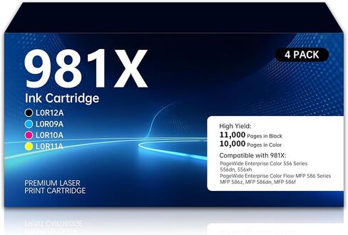 استبدال خرطوشة الحبر HP 981X المُعاد تصنيعها لحبر L0R12A L0R09A L0R10A L0R11A لحبر PageWide Enterprise Color 556 556dn 556xh MFP 586 MFP 586z MFP 586dn MFP 586f (4 عبوات) in Kuwait