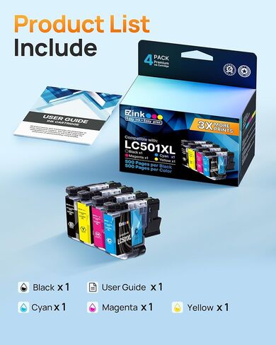 خراطيش حبر E-Z Ink LC501 متوافقة مع خرطوشة حبر Brother LC501 LC501XL Ink LC 501 خرطوشة حبر تستخدم مع طابعات Brother MFCJ1360dw MFC-J1360DW MFC-J1260DW MFC-J1410DW in Saudi Arabia