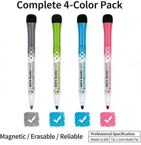 4 عبوات من أقلام التحديد المغناطيسية للمسح الجاف، رأس رفيع مع ممحاة، علامات سبورة بيضاء ذات رائحة منخفضة لتقويم جدول الأعمال في الثلاجة، سبورة بيضاء للأطفال في المدرسة والمنزل، مجموعة أقلام ملونة in Kuwait