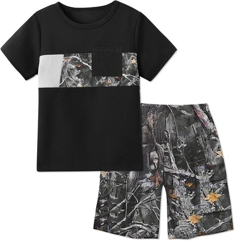 الأولاد ملابس قصيرة الأكمام تي شيرت والسراويل التمويه 2 قطعة مجموعة ملابس الأولاد ملابس الصيف 6-16 سنة in Kuwait