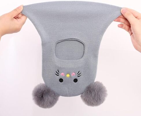 Pink Knit Balaclava Beanie and Neck Warmer hat,cat Embroidery, Stretch Fit, Suitable, Daily and Casual Wear, Birthday, Holiday Party, Autumn and Winter, Christmas, Halloween in Saudi Arabia