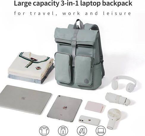 aji Travel Laptop Backpack for Men Women, Large School Backpack Fit 17Inch Laptop, Side Access&Wide Opening Expandable Carry on Backpack for Airplanes, Water Resistant Computer Backpack(Slate Blue) in Kuwait