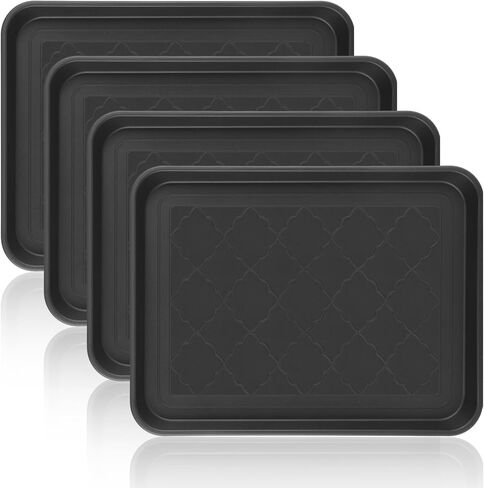 4 PCS Boot Trays for Entryway, 16x12 Inch Waterproof Shoe Tray with Raised Edge, Wet Shoe Matt Tray for Entryway,Plastic Boot Mat Indoor Shoe Mat, Pet Food Tray for Boots, Garden, Pets - Black in Kuwait