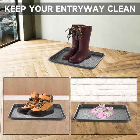 4 PCS Boot Trays for Entryway, 16x12 Inch Waterproof Shoe Tray with Raised Edge, Wet Shoe Matt Tray for Entryway,Plastic Boot Mat Indoor Shoe Mat, Pet Food Tray for Boots, Garden, Pets - Black in Kuwait