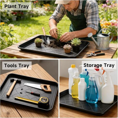 4 PCS Boot Trays for Entryway, 16x12 Inch Waterproof Shoe Tray with Raised Edge, Wet Shoe Matt Tray for Entryway,Plastic Boot Mat Indoor Shoe Mat, Pet Food Tray for Boots, Garden, Pets - Black in Kuwait