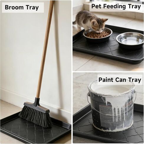 4 PCS Boot Trays for Entryway, 16x12 Inch Waterproof Shoe Tray with Raised Edge, Wet Shoe Matt Tray for Entryway,Plastic Boot Mat Indoor Shoe Mat, Pet Food Tray for Boots, Garden, Pets - Black in Kuwait