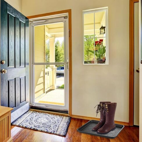 4 PCS Boot Trays for Entryway, 16x12 Inch Waterproof Shoe Tray with Raised Edge, Wet Shoe Matt Tray for Entryway,Plastic Boot Mat Indoor Shoe Mat, Pet Food Tray for Boots, Garden, Pets - Black in Kuwait