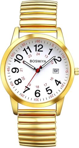 Avaner Men's Stretch Band Watches: Gold Silver Elastic Strap Large Face Quartz Easy Reader Bangle Wrist Watch for Men in Saudi Arabia