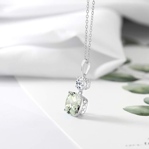 Gem Stone King 925 Sterling Silver Green Prasiolite and White Topaz Pendant Necklace For Women (4.65 Cttw, Gemstone Birthstone, Cushion Checkerboard 10MM, Round 6MM) in Kuwait