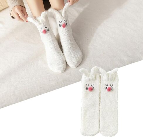 4 Pairs Easter Fuzzy Socks,Bunny Thicker Slipper Socks,Women's Cute 3D Animal Fuzzy-Socks,Fluffy Sleeping Thermal Fleece Plush Sock,Fluffy Cozy Funny Winter Gifts Sock for Women in Kuwait