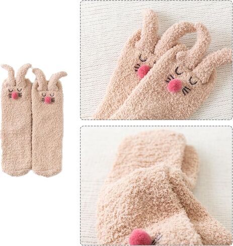 4 Pairs Easter Fuzzy Socks,Bunny Thicker Slipper Socks,Women's Cute 3D Animal Fuzzy-Socks,Fluffy Sleeping Thermal Fleece Plush Sock,Fluffy Cozy Funny Winter Gifts Sock for Women in Kuwait