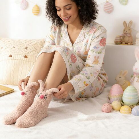 4 Pairs Easter Fuzzy Socks,Bunny Thicker Slipper Socks,Women's Cute 3D Animal Fuzzy-Socks,Fluffy Sleeping Thermal Fleece Plush Sock,Fluffy Cozy Funny Winter Gifts Sock for Women in Kuwait