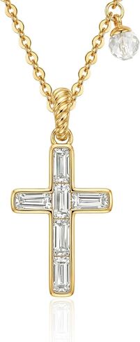 Cross Necklace for Women, 14K Gold Plated Baguette Cubic Zirconia Removable Pendant Adjustable Dainty Jewelry in Kuwait