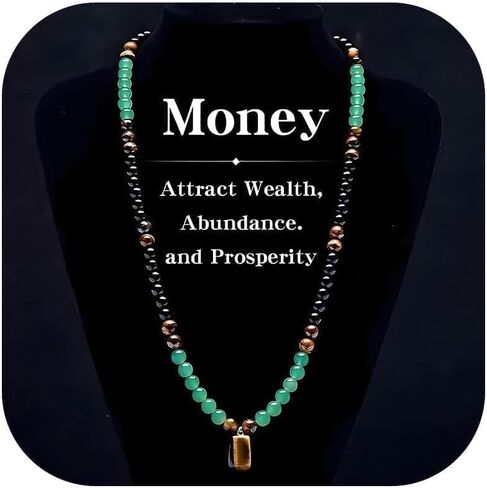Money Necklace Long Crystal Beaded Necklace Money Attraction Necklaces Spiritual Protection Jewelry Feng Shui Wealth Obsidian Tiger Eye Jade Jewelry Gifts for Women Men in Kuwait