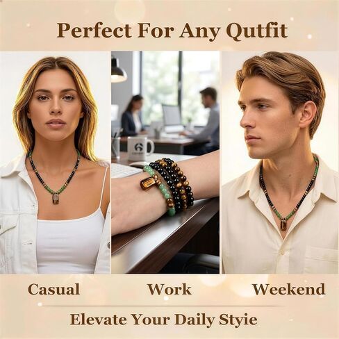 Money Necklace Long Crystal Beaded Necklace Money Attraction Necklaces Spiritual Protection Jewelry Feng Shui Wealth Obsidian Tiger Eye Jade Jewelry Gifts for Women Men in Saudi Arabia