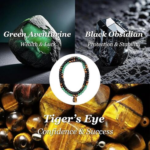 Money Necklace Long Crystal Beaded Necklace Money Attraction Necklaces Spiritual Protection Jewelry Feng Shui Wealth Obsidian Tiger Eye Jade Jewelry Gifts for Women Men in Saudi Arabia