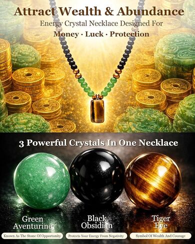 Money Necklace Long Crystal Beaded Necklace Money Attraction Necklaces Spiritual Protection Jewelry Feng Shui Wealth Obsidian Tiger Eye Jade Jewelry Gifts for Women Men in Saudi Arabia
