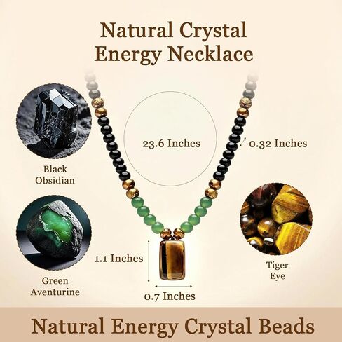 Money Necklace Long Crystal Beaded Necklace Money Attraction Necklaces Spiritual Protection Jewelry Feng Shui Wealth Obsidian Tiger Eye Jade Jewelry Gifts for Women Men in Saudi Arabia