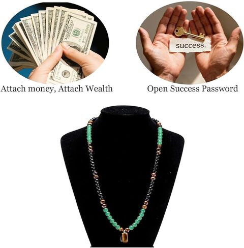 Money Necklace Long Crystal Beaded Necklace Money Attraction Necklaces Spiritual Protection Jewelry Feng Shui Wealth Obsidian Tiger Eye Jade Jewelry Gifts for Women Men in Saudi Arabia